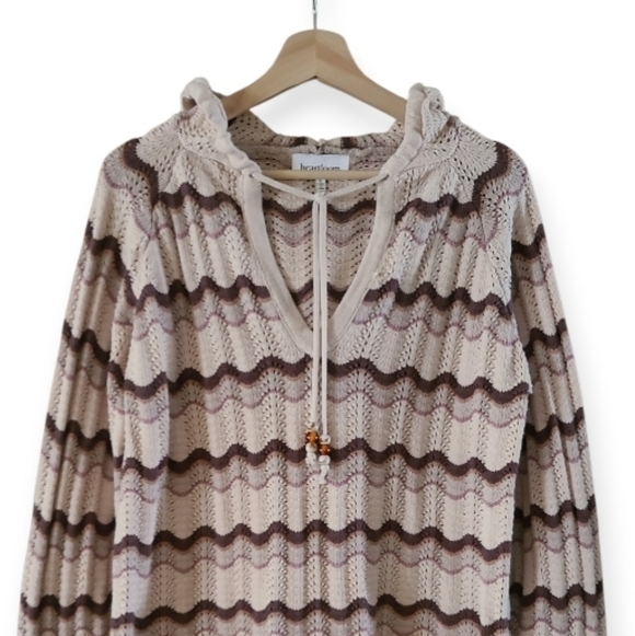 Heartloom Elias Chevron Pattern Knit Hooded Sweater Tan Brown 100% Cotton - Picture 5 of 17